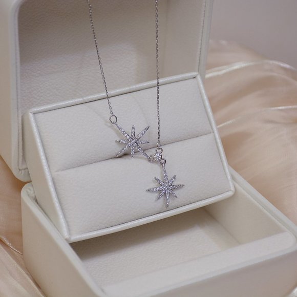 NEW 14K WT Gold Plated Diamond Star Necklace b - Picture 3 of 4